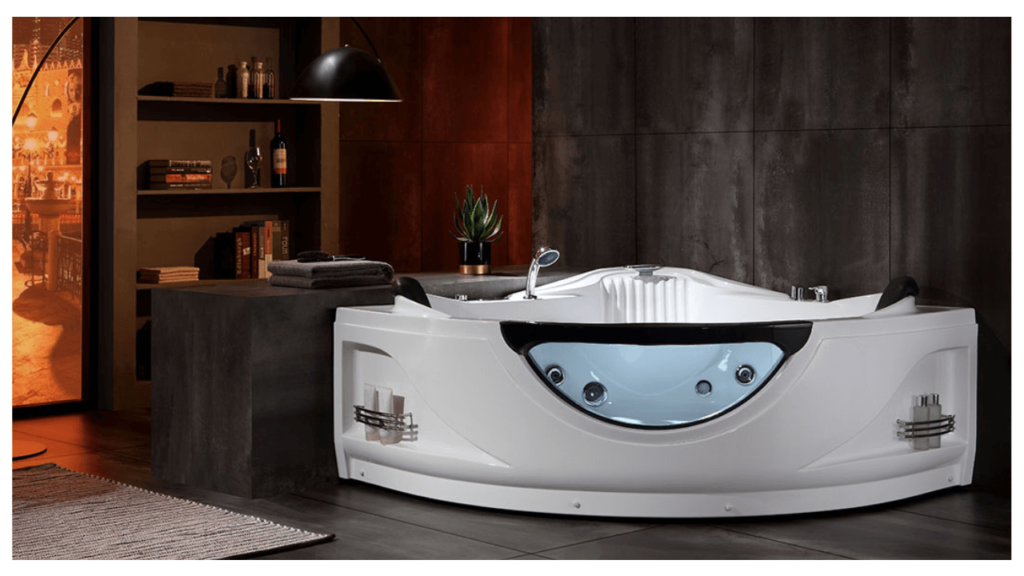 Jacuzzi en baño suite moderno y elegante, ideal para relajación y confort.