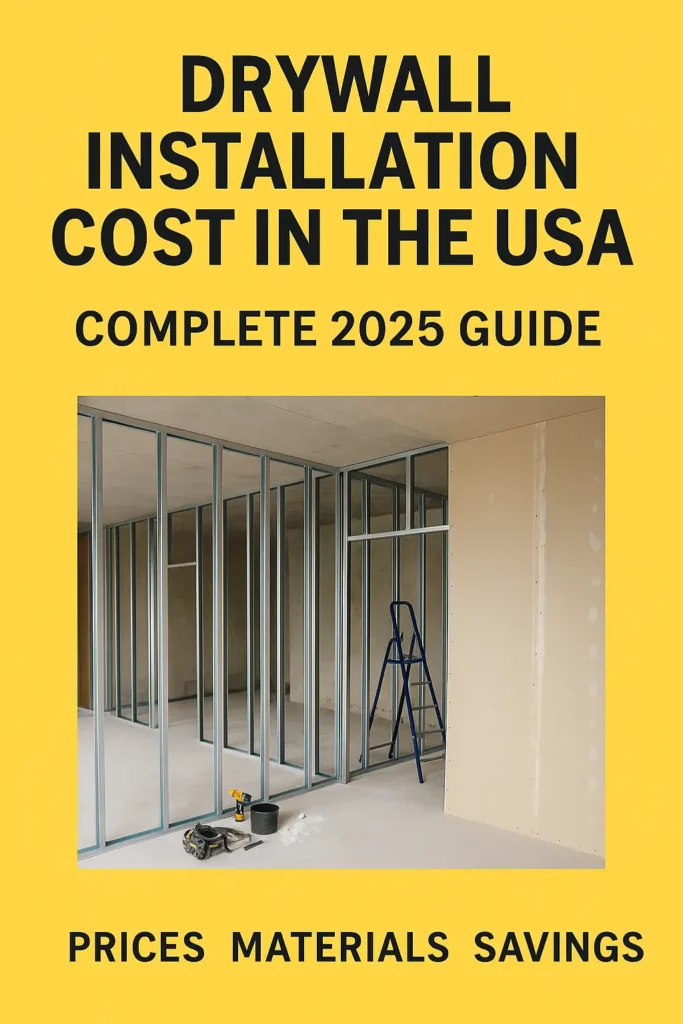 Infographic showing drywall installation with metal studs and costs in the USA – 2025 guide